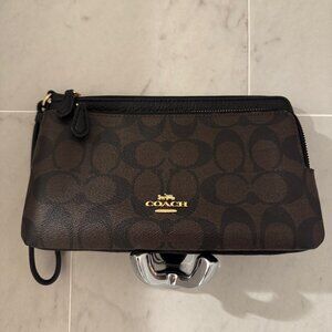 COACH Double Zip Signature Canvas Wallet